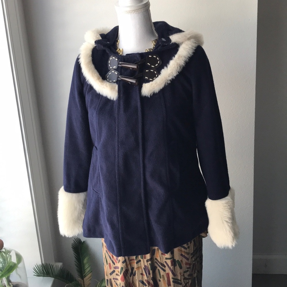 Navy and Faux Fur Coat